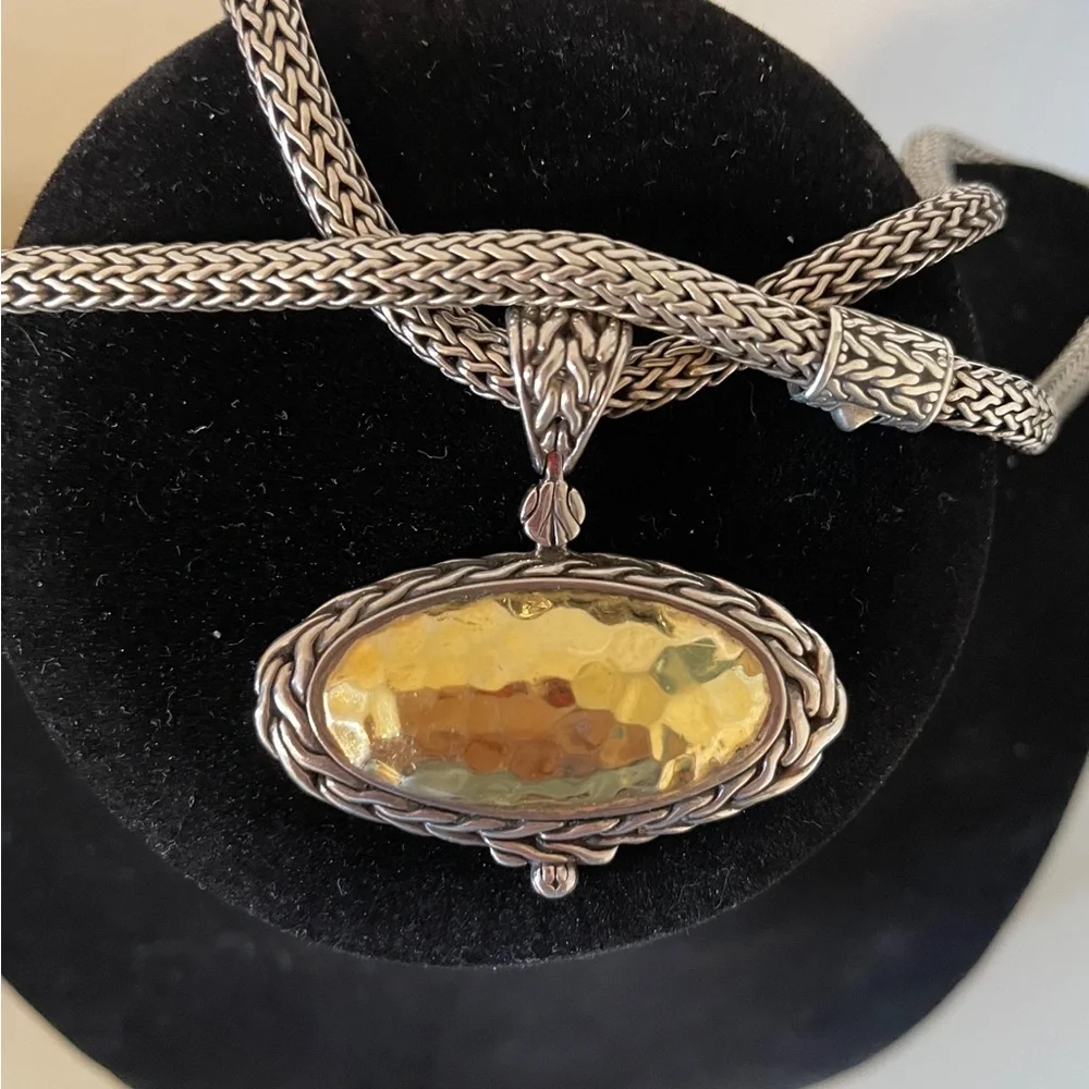 John Hardy 22K yellow gold& 925 Sterling S w Hammered 2 Tone Necklace - Picture 6 of 6